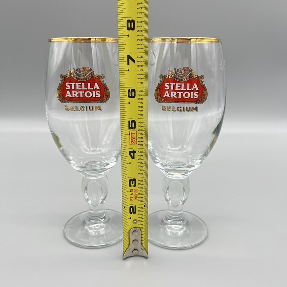 Stella Artois Chalice Beer Glasses Gold Rim 33cl Set of 2 EUC Fathers Day Gift - Picture 10 of 11